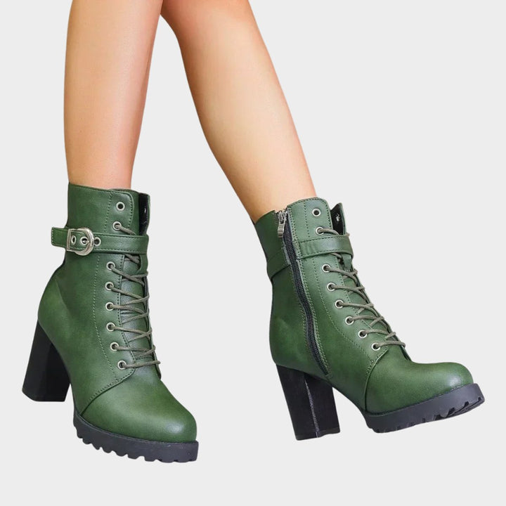 Evelyn | Striking combat ankle boots with laces and a block heel