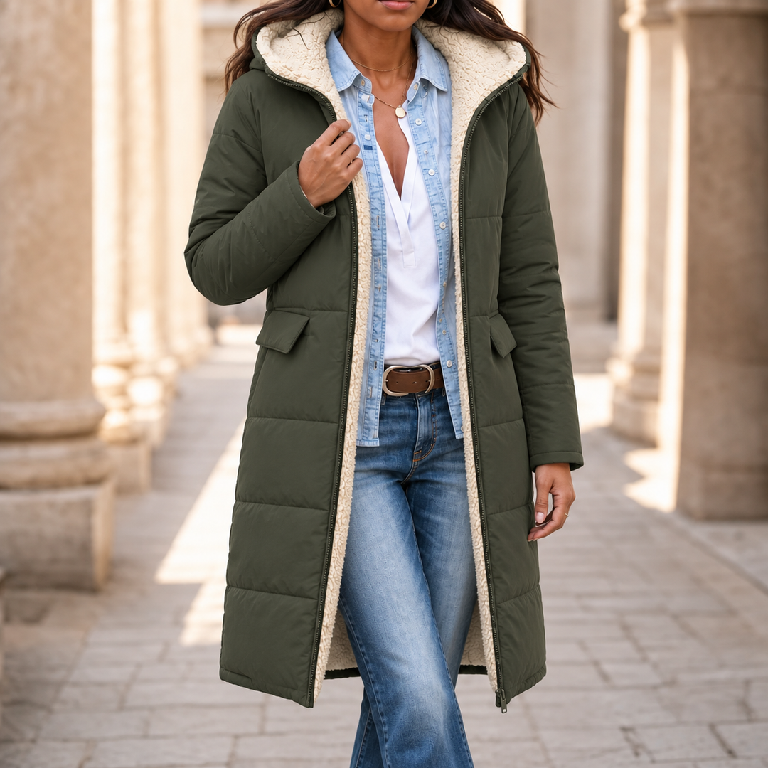 Wintervia | Sherpa Windproof Long Coat – Langer Kapuzenmantel