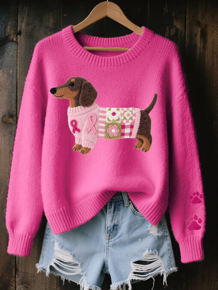 Nora | Knitted Sweater – Playful Dachshund Design for Women