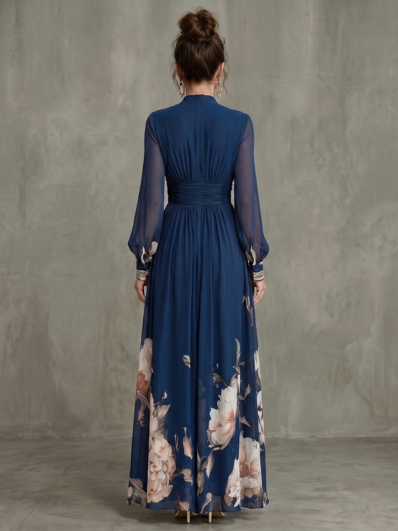 Ziva | Maxi Dress – Elegante Plissierte Sheer Ärmel