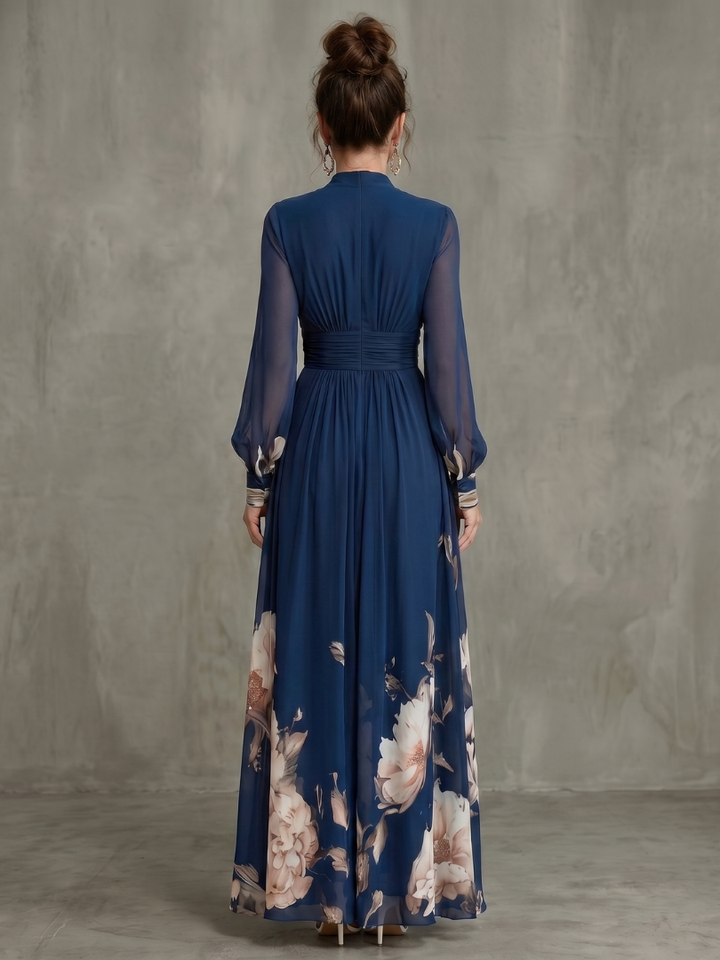 Ziva | Maxi Dress – Elegante Plissierte Sheer Ärmel
