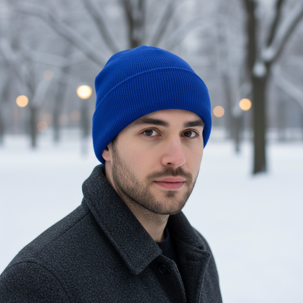 Blaue Wintermütze | Gestrickte Wintermütze mit warmer Isolierung