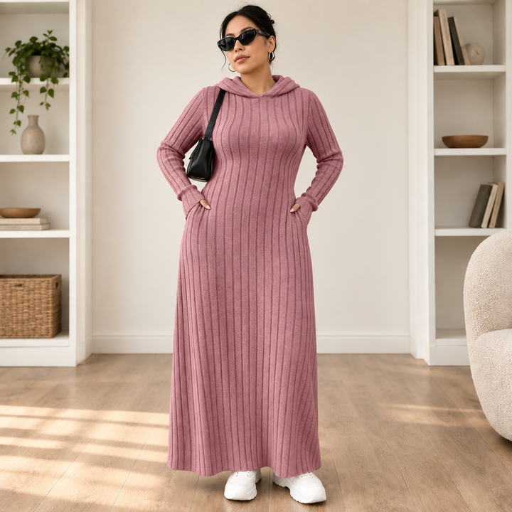 Ribwarm | Hoodie-Maxi-Kleid aus Rippstrick