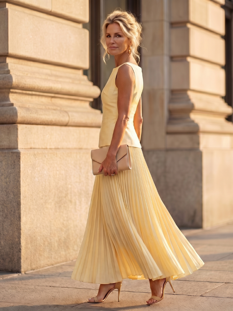 Rhodes | Pleated Skirt Set – Strukturierter Oberteil für Damen