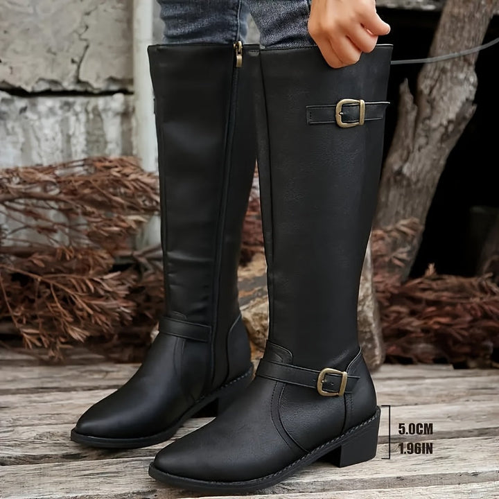 Alicia | Elegante kniehohe Stiefel in Lederoptik mit Doppelschnallen