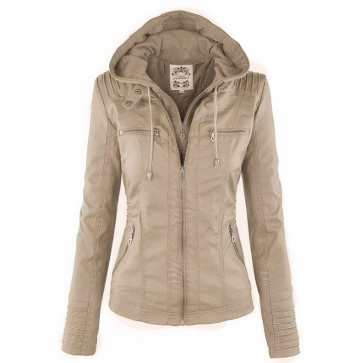 Willow | Faux Leather Jacket – Removable Hood for Women