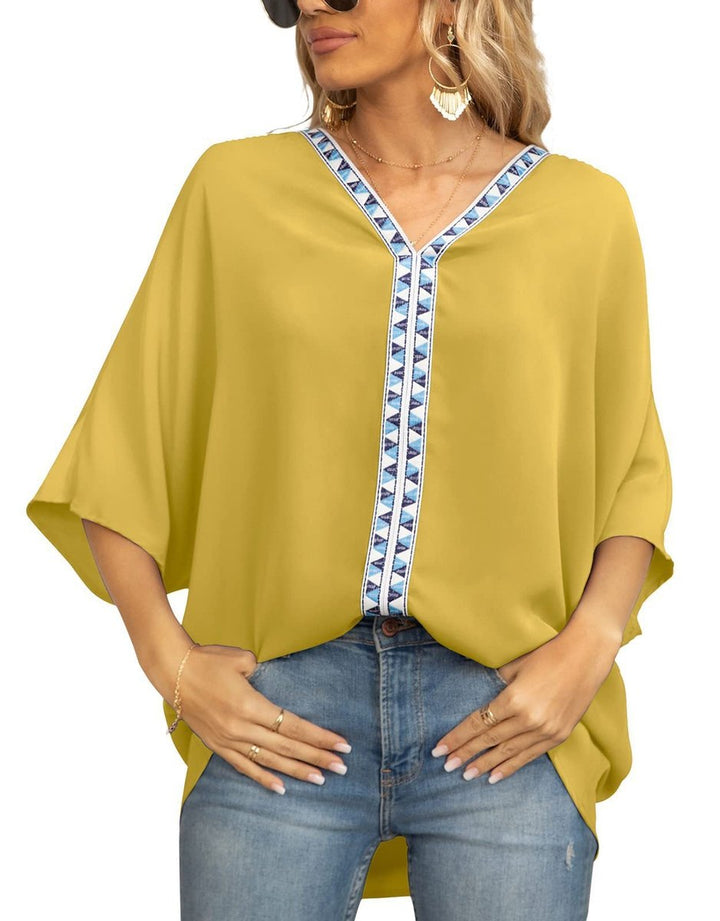 Marlene | Modern Boho Tunic with Embroidered V-Neckline