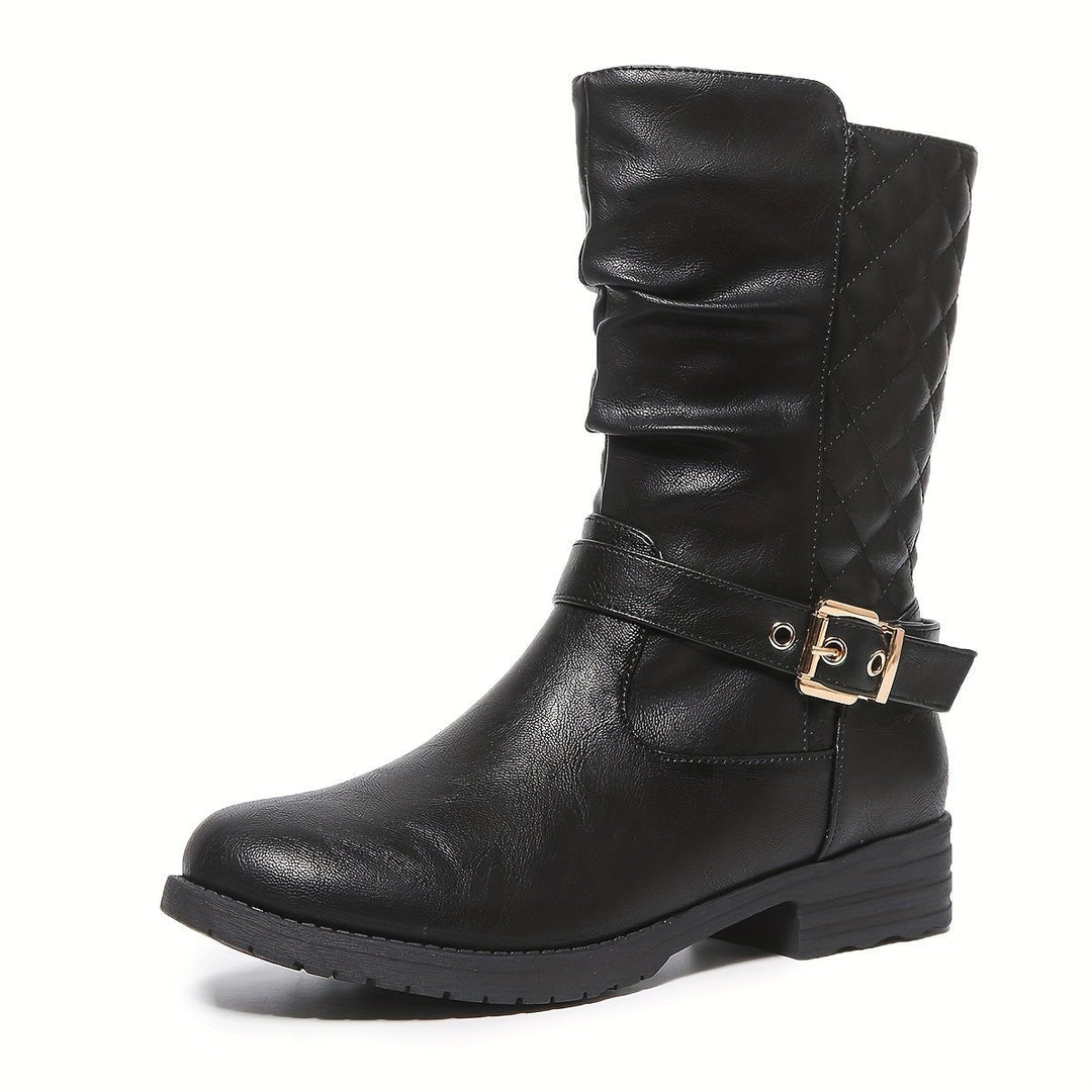 Sophie | Elegant Mid-Calf Boots with Buckles and a Ruched Shaft