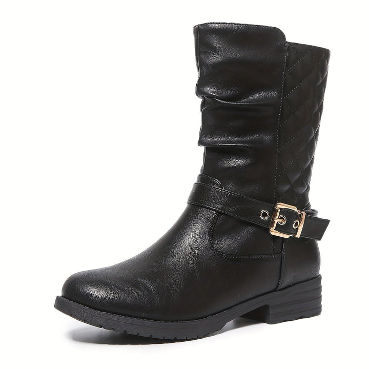 Sophie | Elegant Mid-Calf Boots with Buckles and a Ruched Shaft