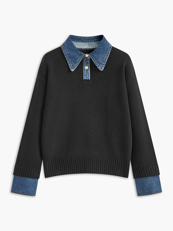Amelie | Strickpullover mit Denim-Kragen – Stilvoll für Damen
