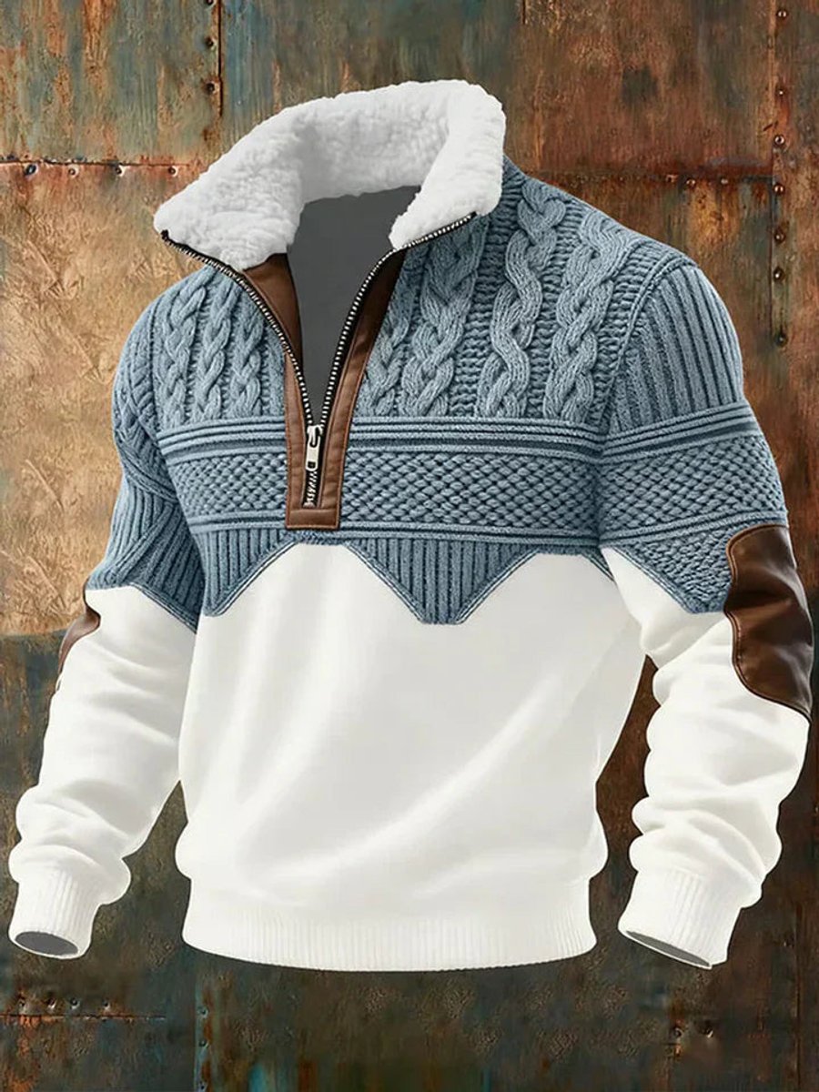 James | Herren Farbblock Strickpullover Mit Fleecekragen & Halb-Reißverschluss