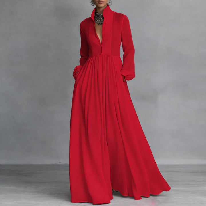 Marie | Elegant maxi shirt dress with stand collar and long sleeves