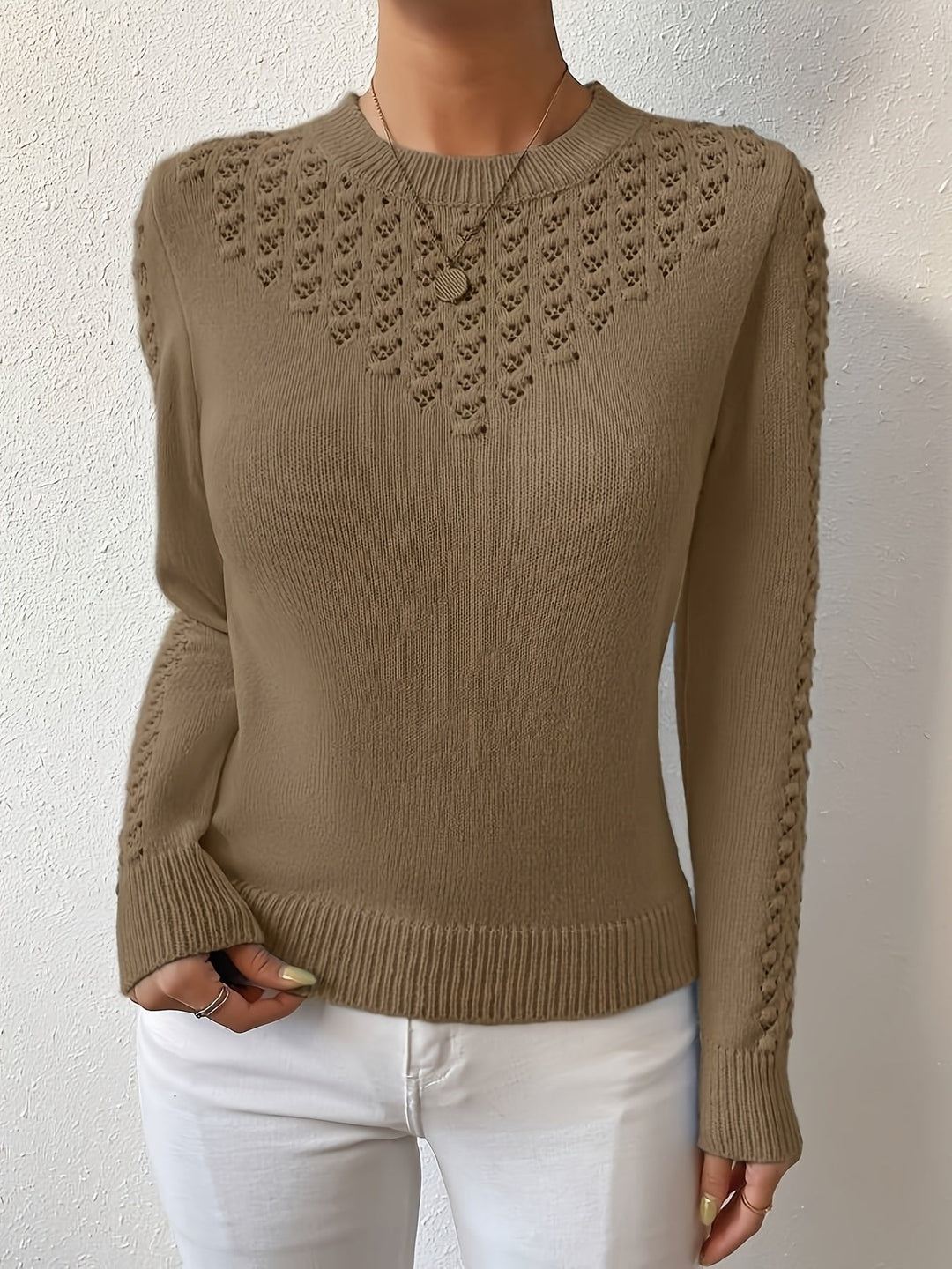 Aveline | Rundhals Pullover mit Pointelle-Strickmuster