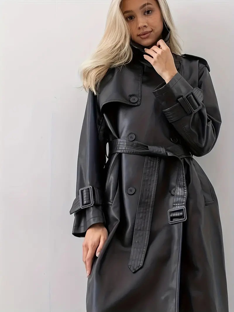 Valerie | Elegant Faux Leather Trench Coat with a Luxurious Look
