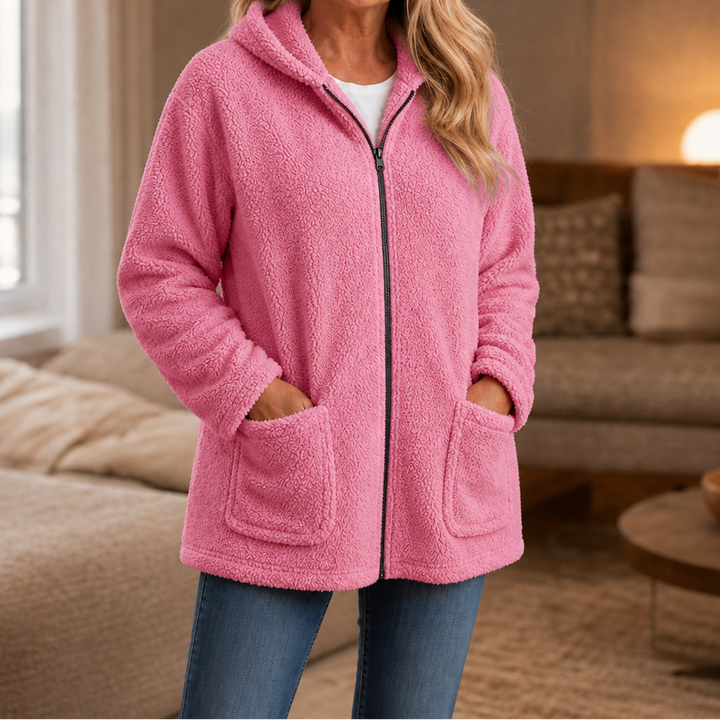 Cozelle | Plush Hooded Oversized Zip-Up Jacket – Warm und Bequem für Frauen