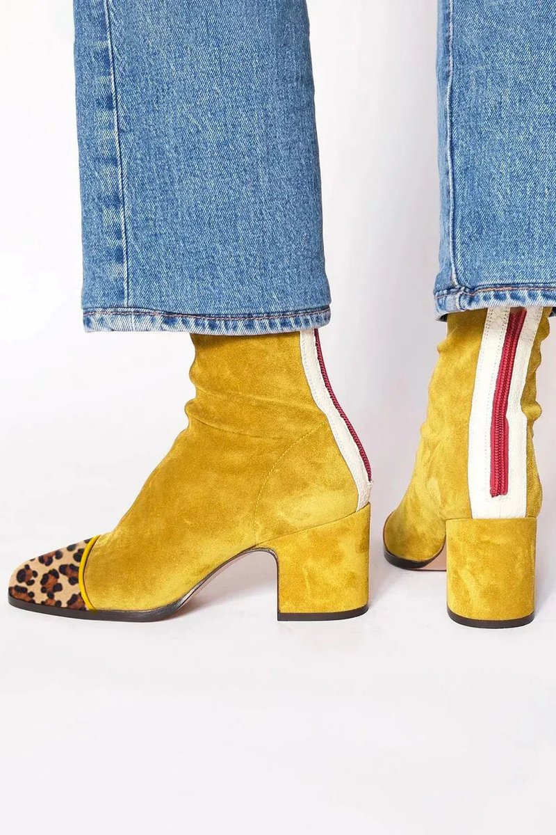 Elizabeth | Auffällige Veloursleder-Stiefeletten mit Leopardenakzent