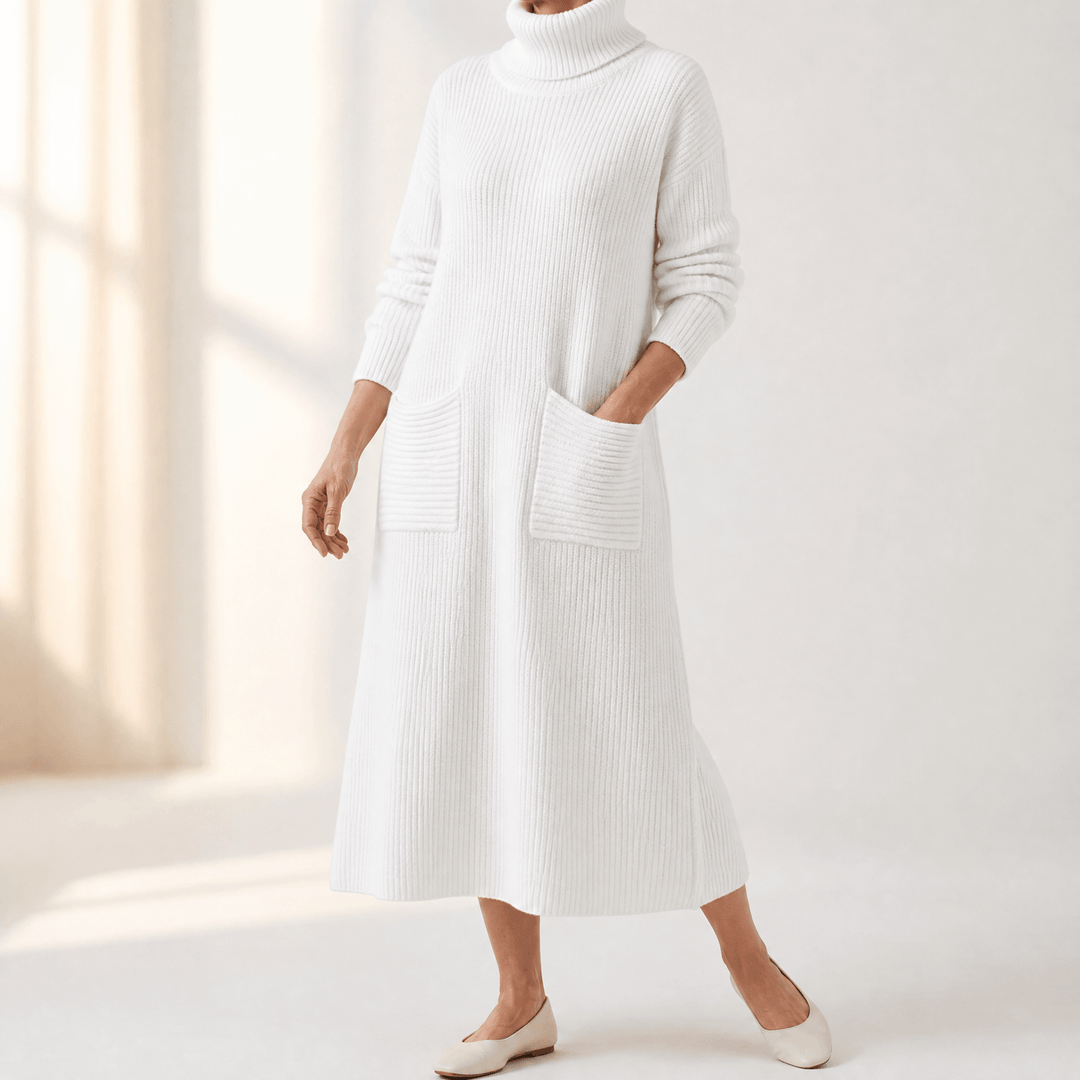 Velara | Strickkleid mit Turtleneck und Taschen für Frauen