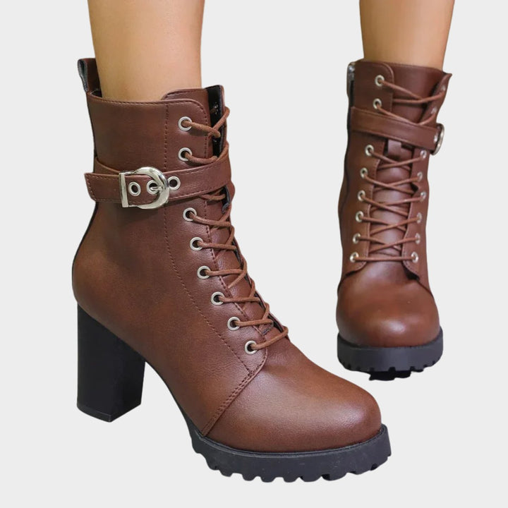 Evelyn | Striking combat ankle boots with laces and a block heel
