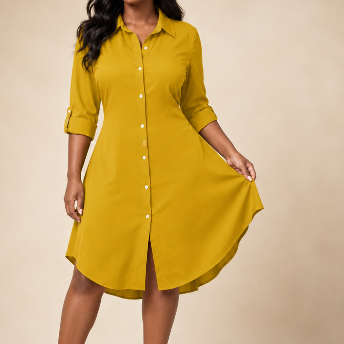 Drapeelle | Satin Hemd-Kleid – Polierte Eleganz für Frauen
