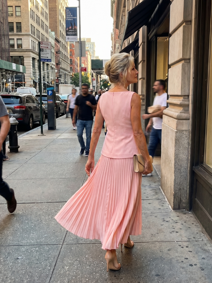 Rhodes | Pleated Skirt Set – Strukturierter Oberteil für Damen