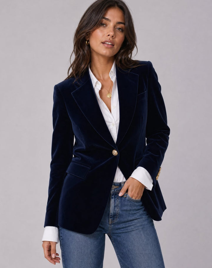 Jesse London | Slim-Fit Blazer aus strukturierter Samt mit goldenen Knöpfen