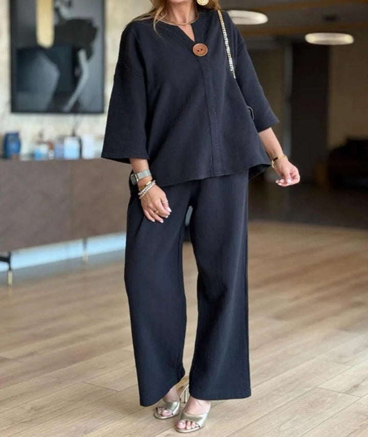 Valentina | Elegant Tunic Set with Wide-Leg Trousers