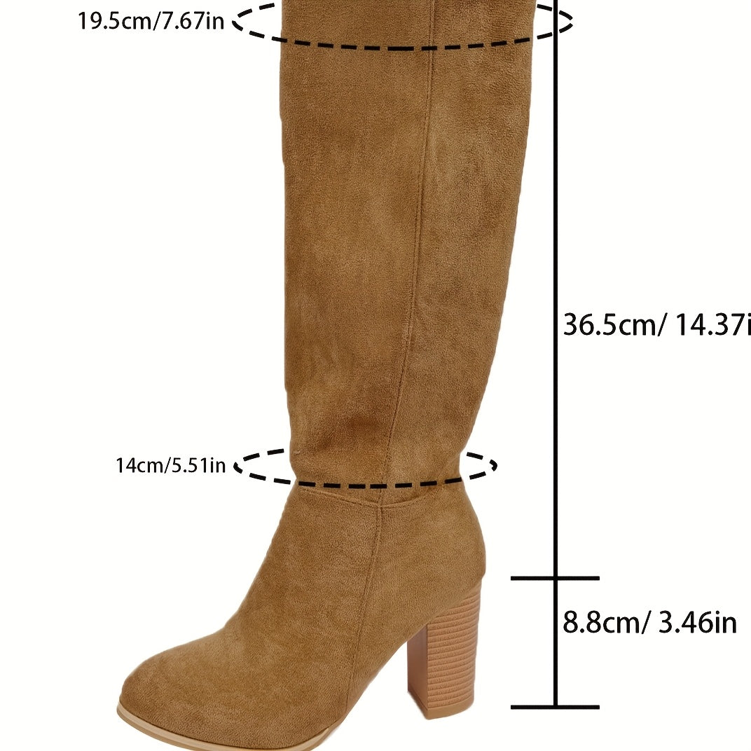 Aaliyah | Elegant knee-high boots with pointed toes and block heels