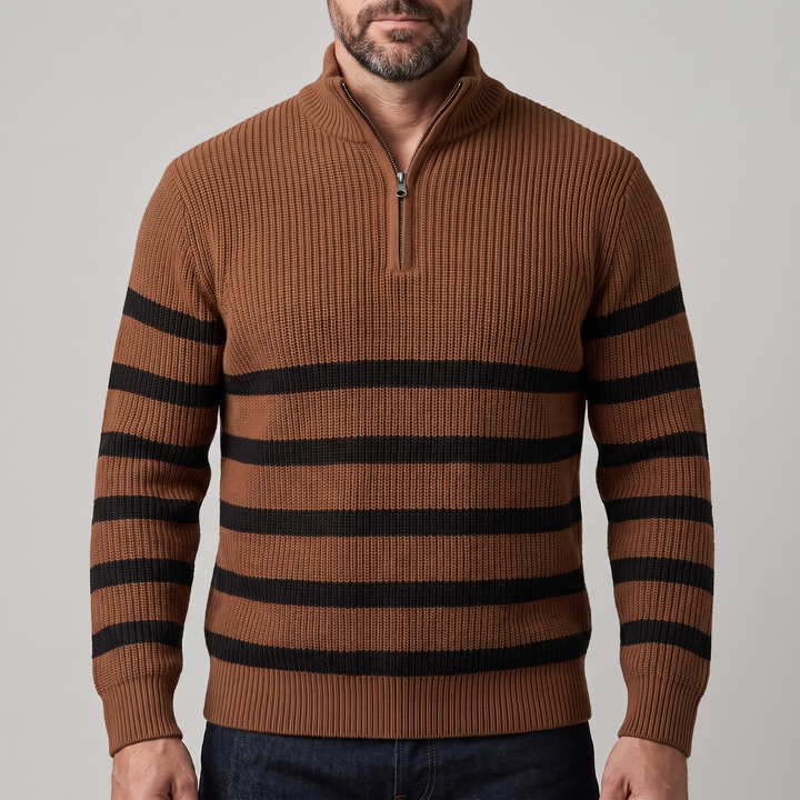 BLACKWELL | Strickpullover mit Halb-Reißverschluss und Streifen