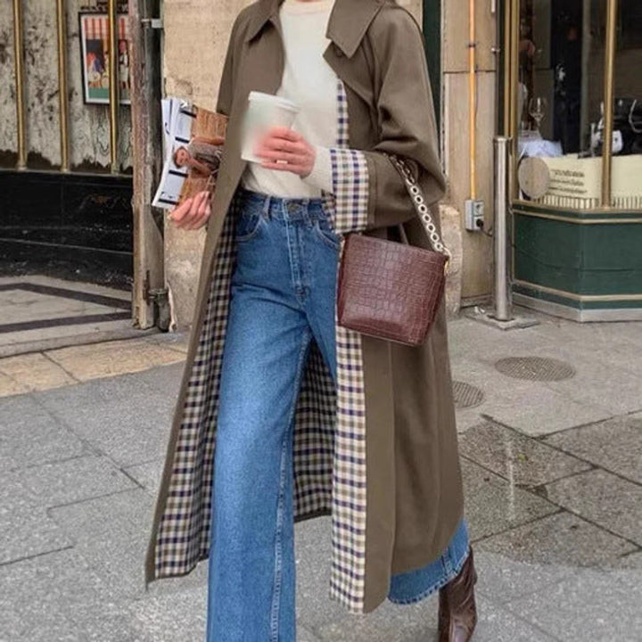 Alice | Long Oversized Trench Coat with Checked Interior Details