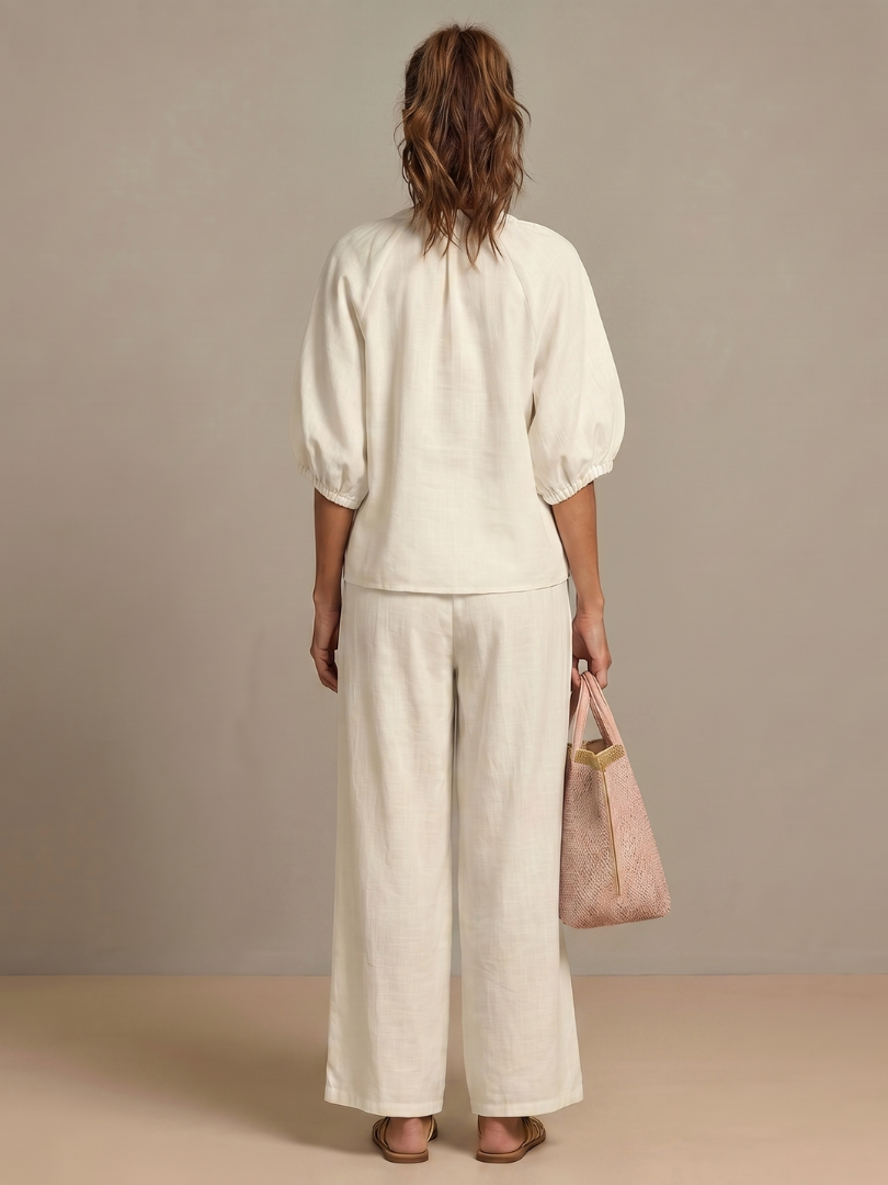 Nadia | Blouson Top Set – Leichte Bluse mit weitem Bein