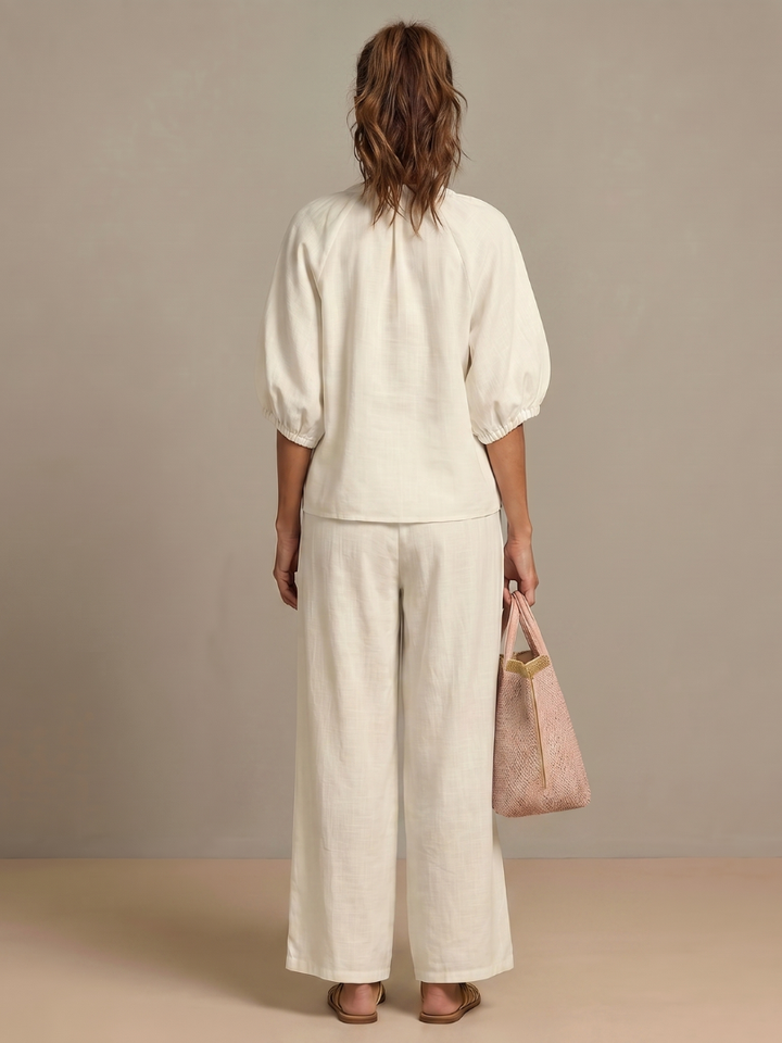 Nadia | Blouson Top Set – Leichte Bluse mit weitem Bein