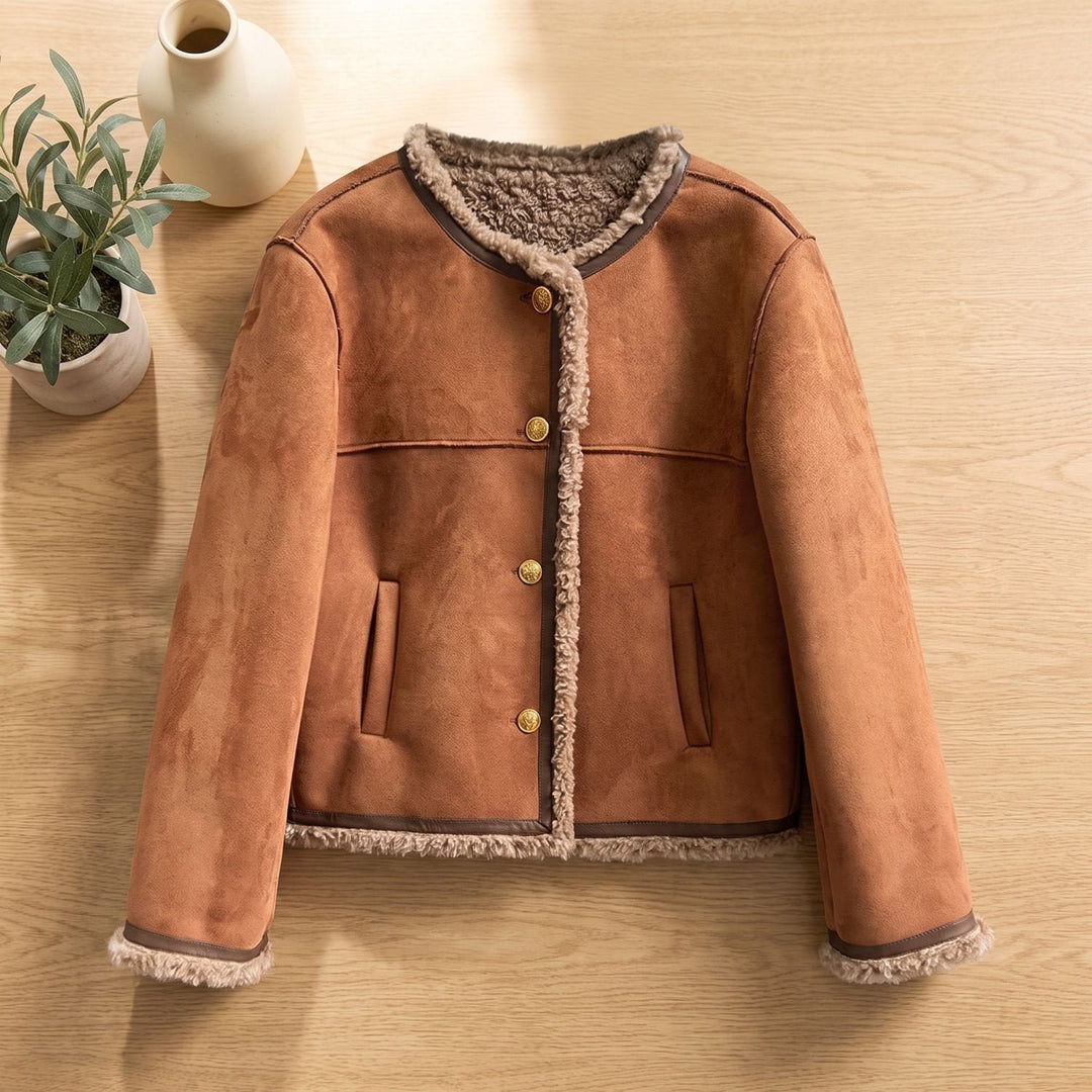 Greta | Kurze Lederjacke für Damen mit Kunstlammfell-Futter
