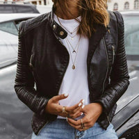 Elena | Elegant biker leather jacket with modern quilted sleeves