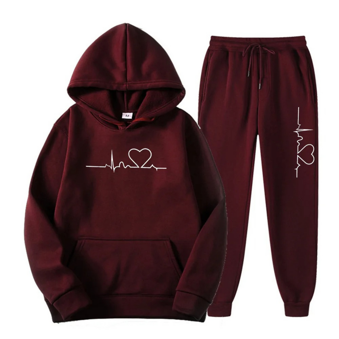 Drune | Damen Trainingsanzug – Bequemer Hoodie mit Herz-Druck