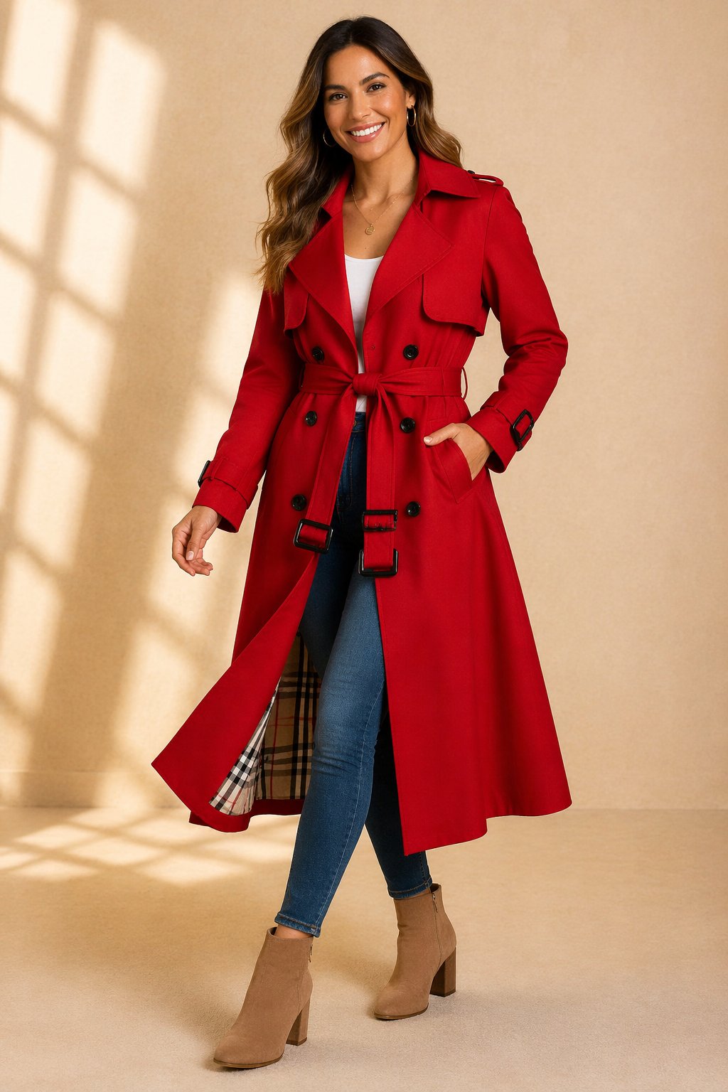 Morgan | Long Double-Breasted Trench Coat with Waist Belt