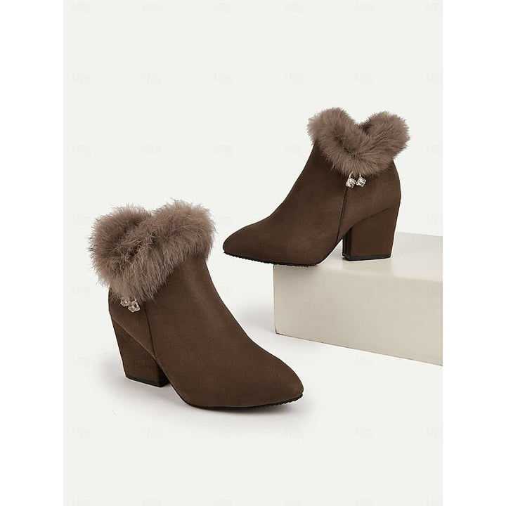 Claire | Ankle Boots mit Blockabsatz und Fellbesatz