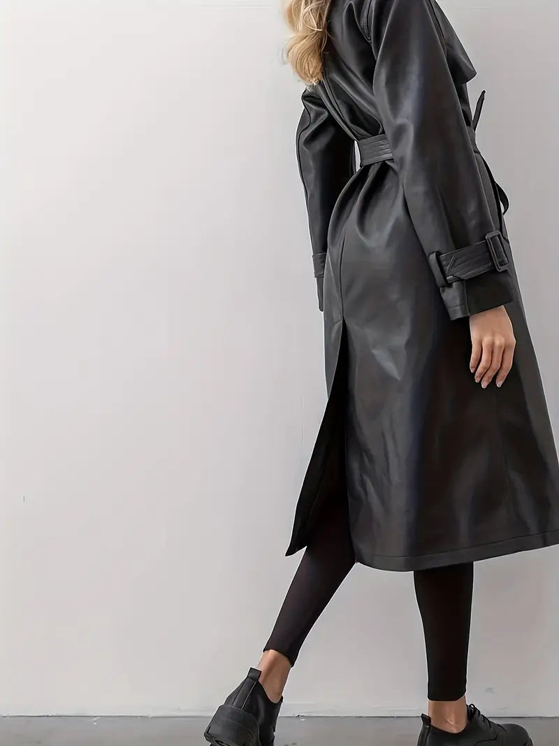 Valerie | Elegant Faux Leather Trench Coat with a Luxurious Look