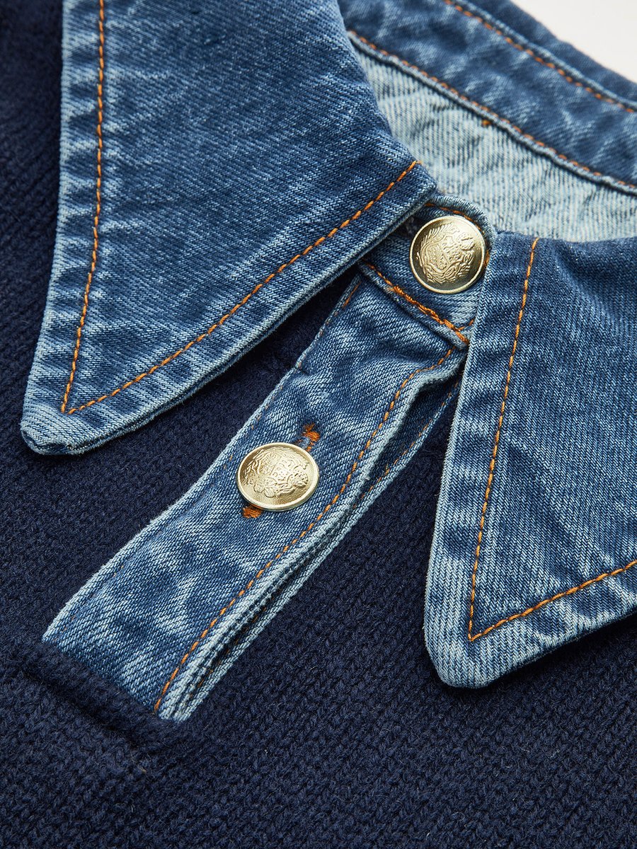 Victoria | Elegant Women's Knit Sweater with Denim Collar