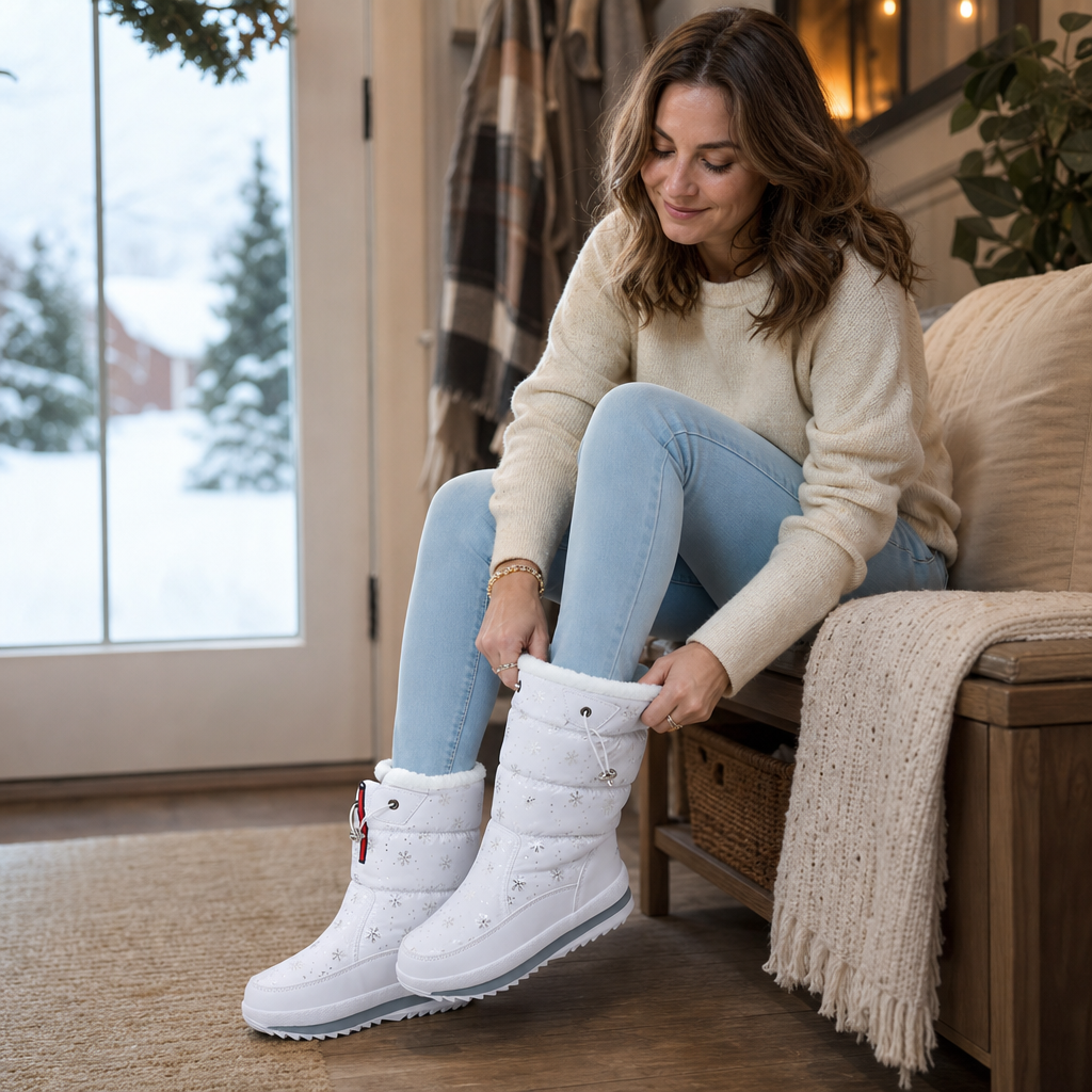 Frostelle | Winter Boots – Schneeflocken-Print für Damen