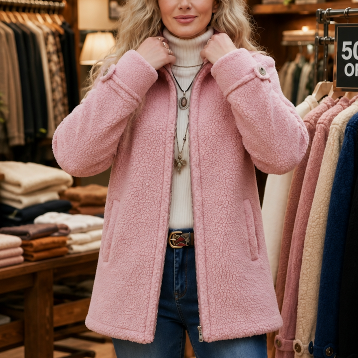 Velmora | Fleece-Look Jacke mit Stehkragen – Bequem und Warm für Frauen