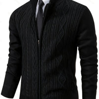 Sebastian | Refined cable-knit cardigan with a zip and stand-up collar