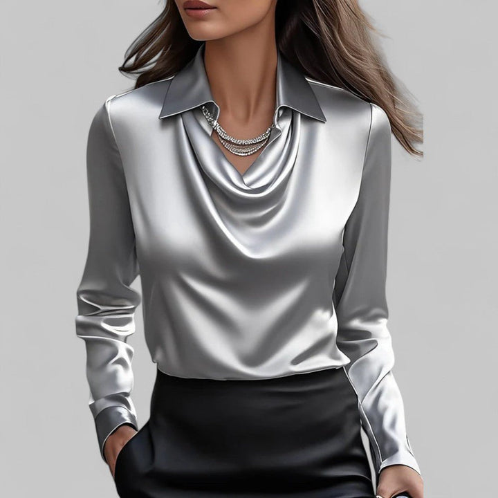 Andrea | Drapierte Bluse aus Satin – Elegantes Design