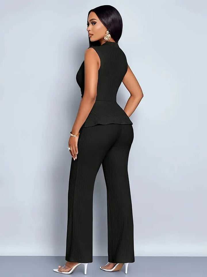 Johanna | Peplum-Wickeloberteil Zweiteiler-Set – Elegante Ausgestellte Hose für Damen