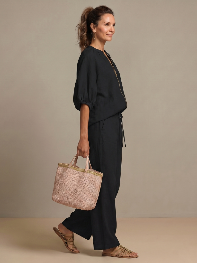 Nadia | Blouson Top Set – Leichte Bluse mit weitem Bein