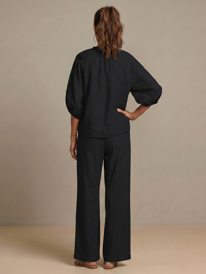 Nadia | Blouson Top Set – Leichte Bluse mit weitem Bein