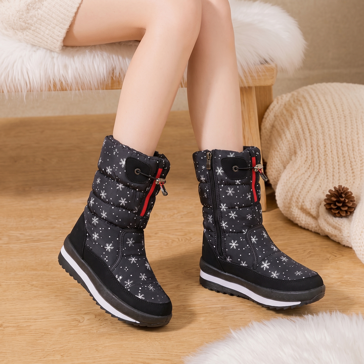 Frostelle | Winter Boots – Schneeflocken-Print für Damen