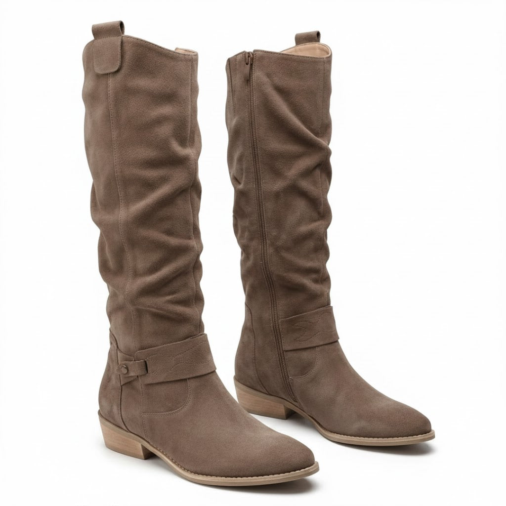 Zara | Elegant knee-high slouch boots with a low block heel