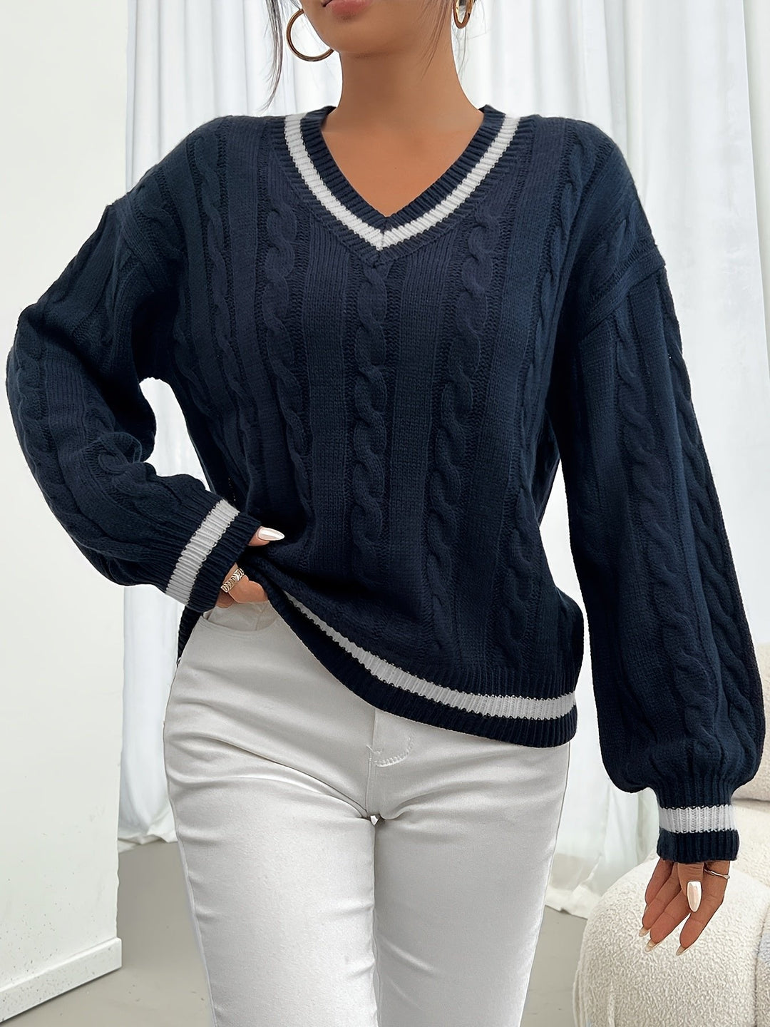 Camryn | Kabelstrick V-Ausschnitt Pullover – Zeitloser Stil