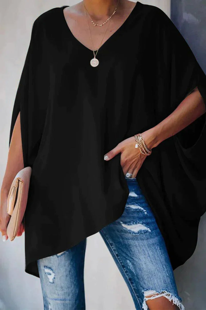 Celina | Oversized Tunic Top with Batwing Sleeves and V-Neck