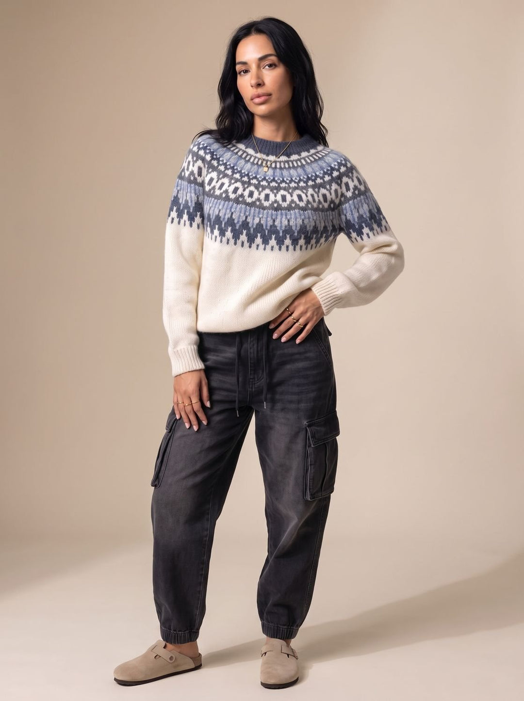 Elfriede | Weihnachtspullover – Cremefarbener Strickpullover im nordischen Stil